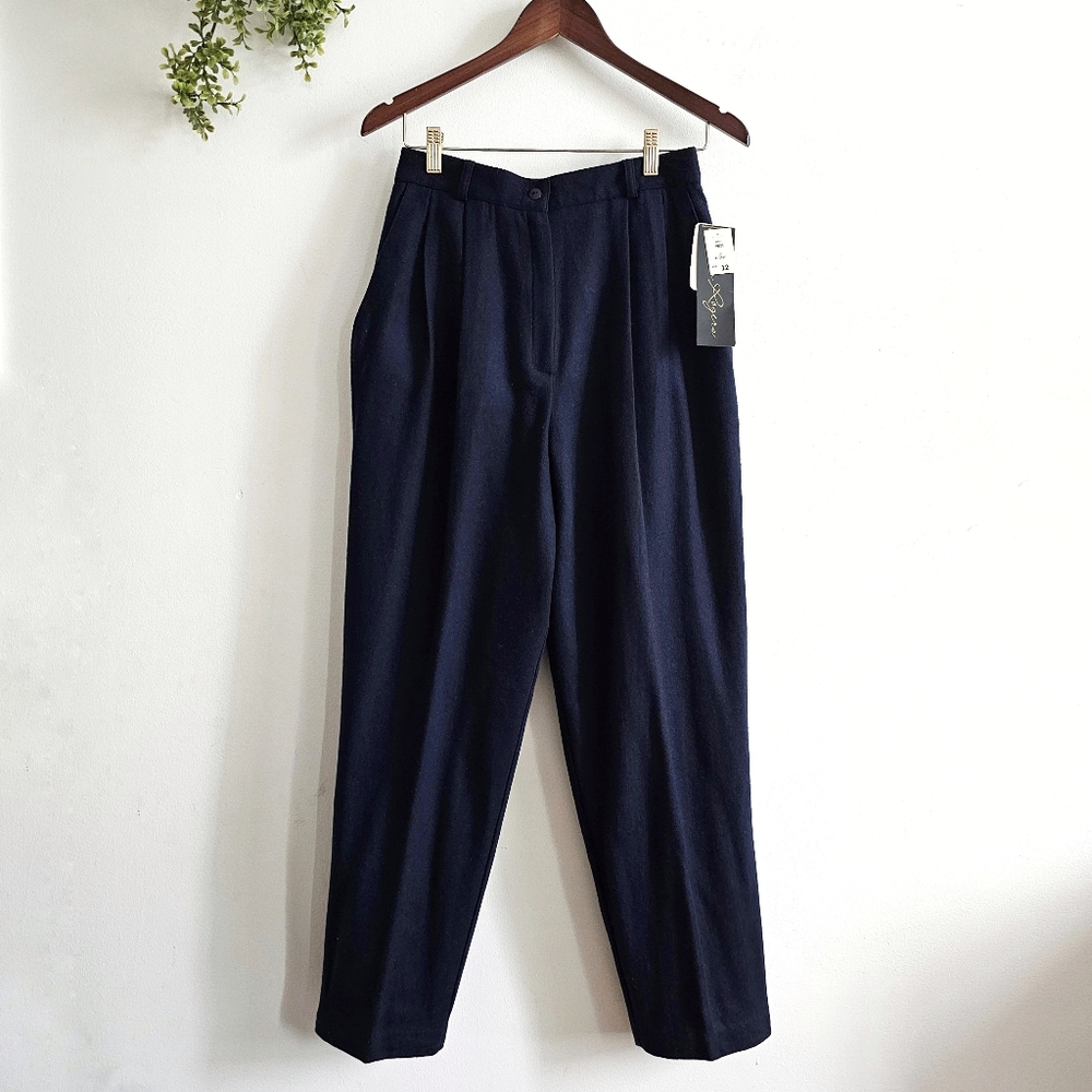 NWT Vintage Kim Rogers Women’s 100% Pure Wool Pleated Trousers Navy Size 12